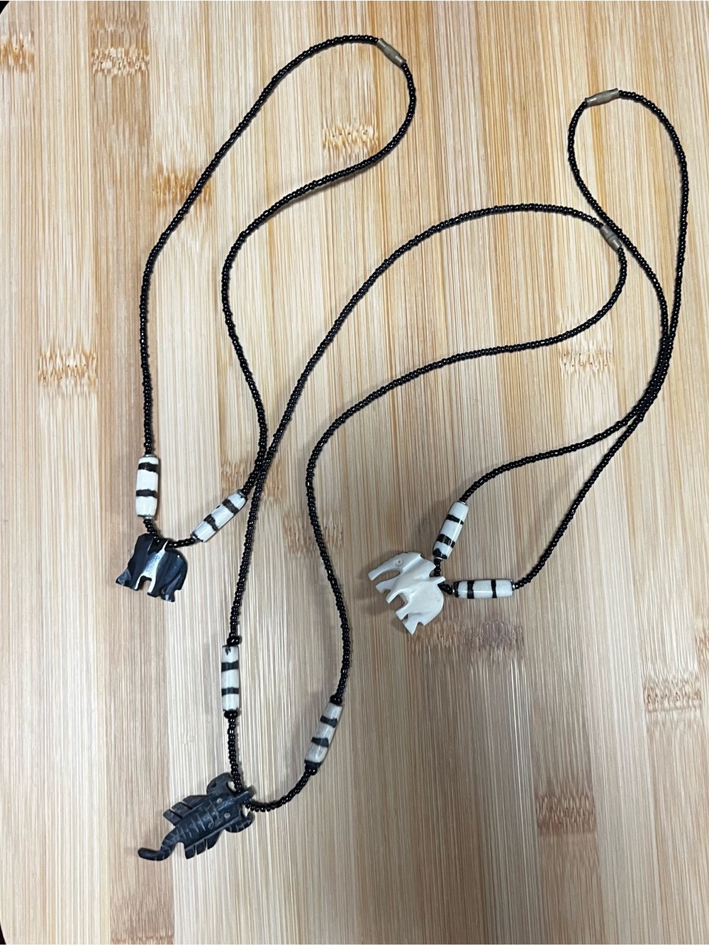 Handmade from Africa2Elephant 1Scorpion Pendant Necklaces in Black & White Beads